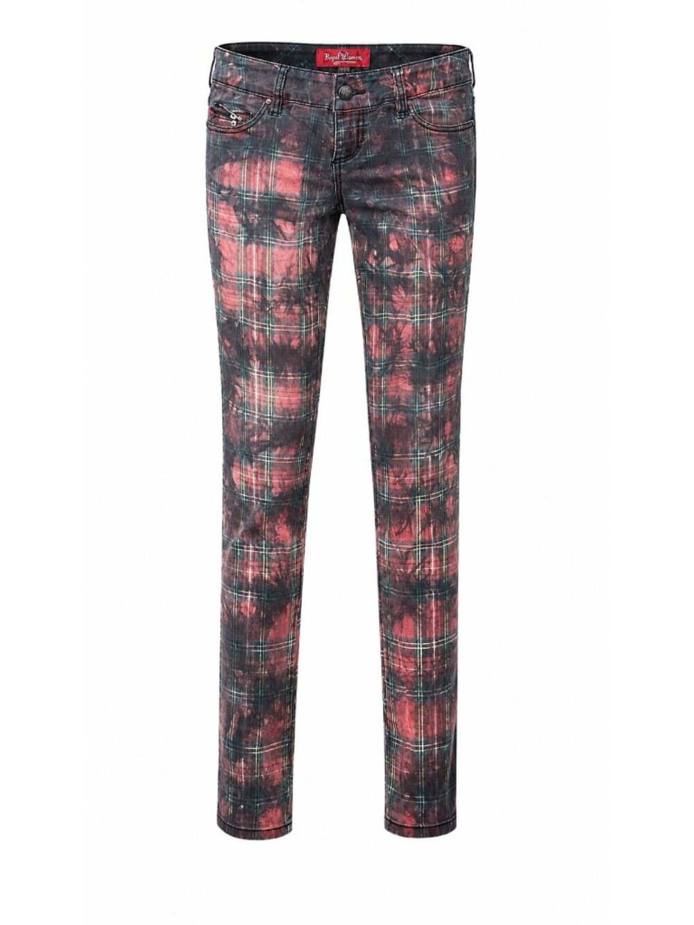 Royal Bones 3 Black Burgundy Plaid Floral Punky Goth Y2K Skinny Jeans Low Rise